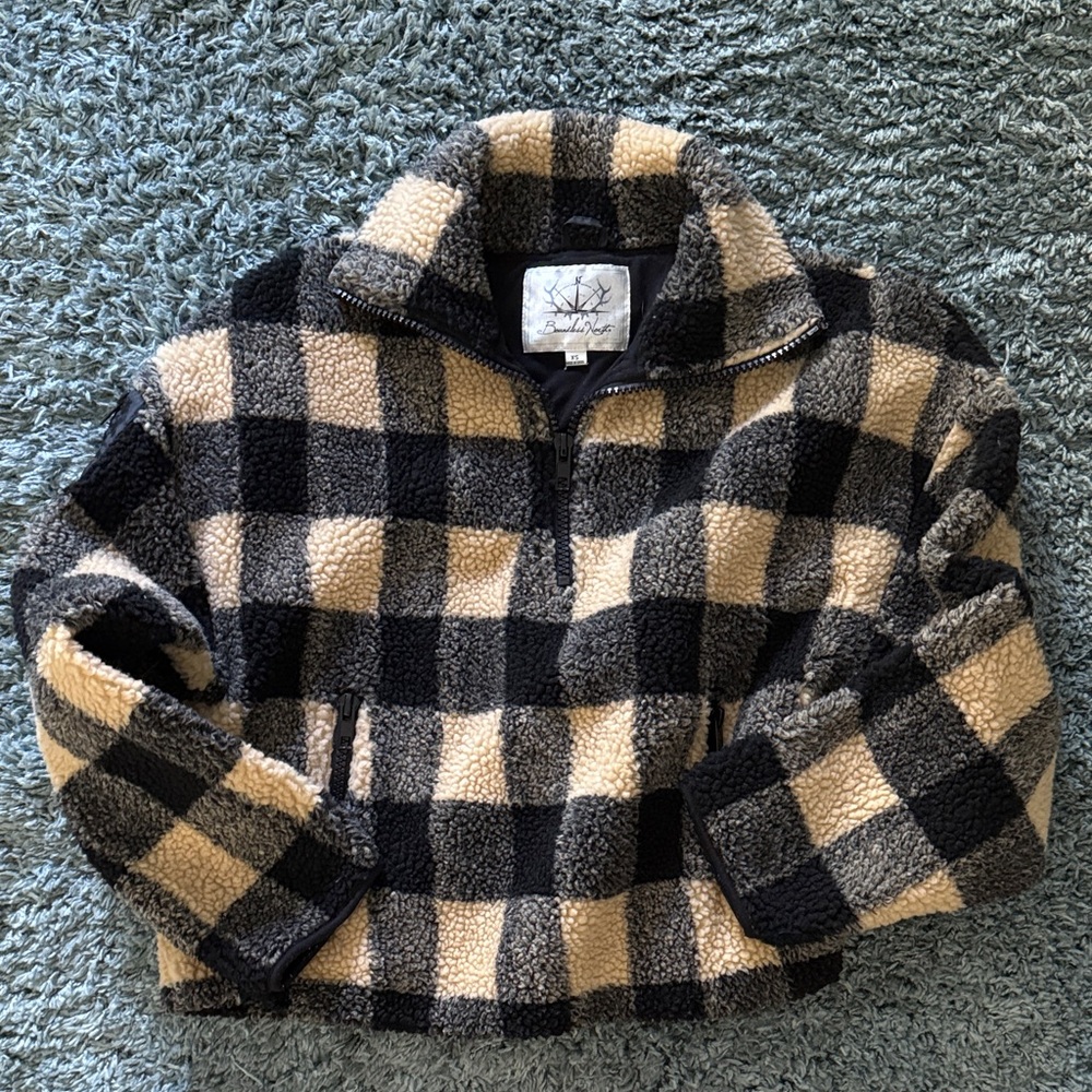 Plaid Teddy Jacket - Black and Cream